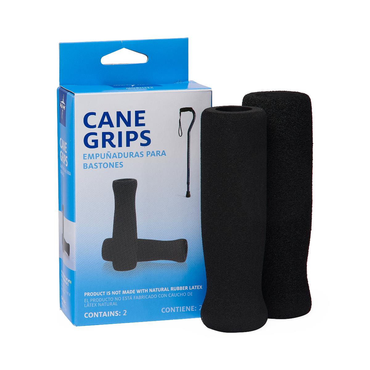 Medline Replacement Cane Grips for Offset Handle Canes - Black, 4 Inch - Case of 12
