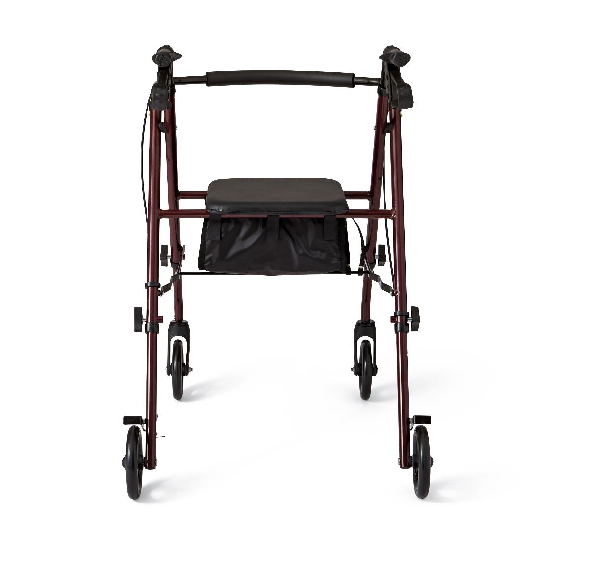 Basic Steel Rollator Walker with Padded Seat - 6 & 8 Inch Wheels, 350 lbs Capacity, Antimicrobial Protection