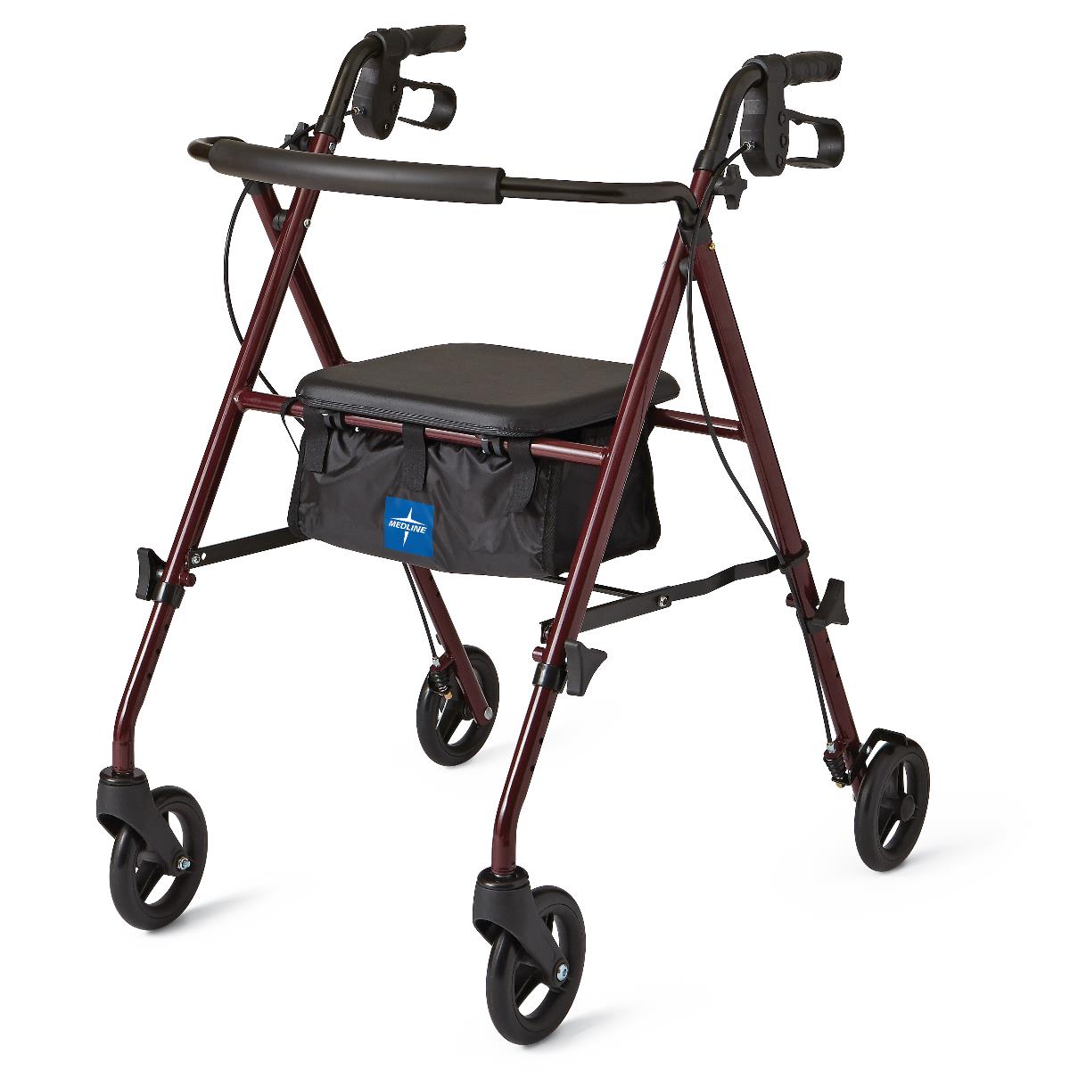 Basic Steel Rollator Walker with Padded Seat - 6 & 8 Inch Wheels, 350 lbs Capacity, Antimicrobial Protection