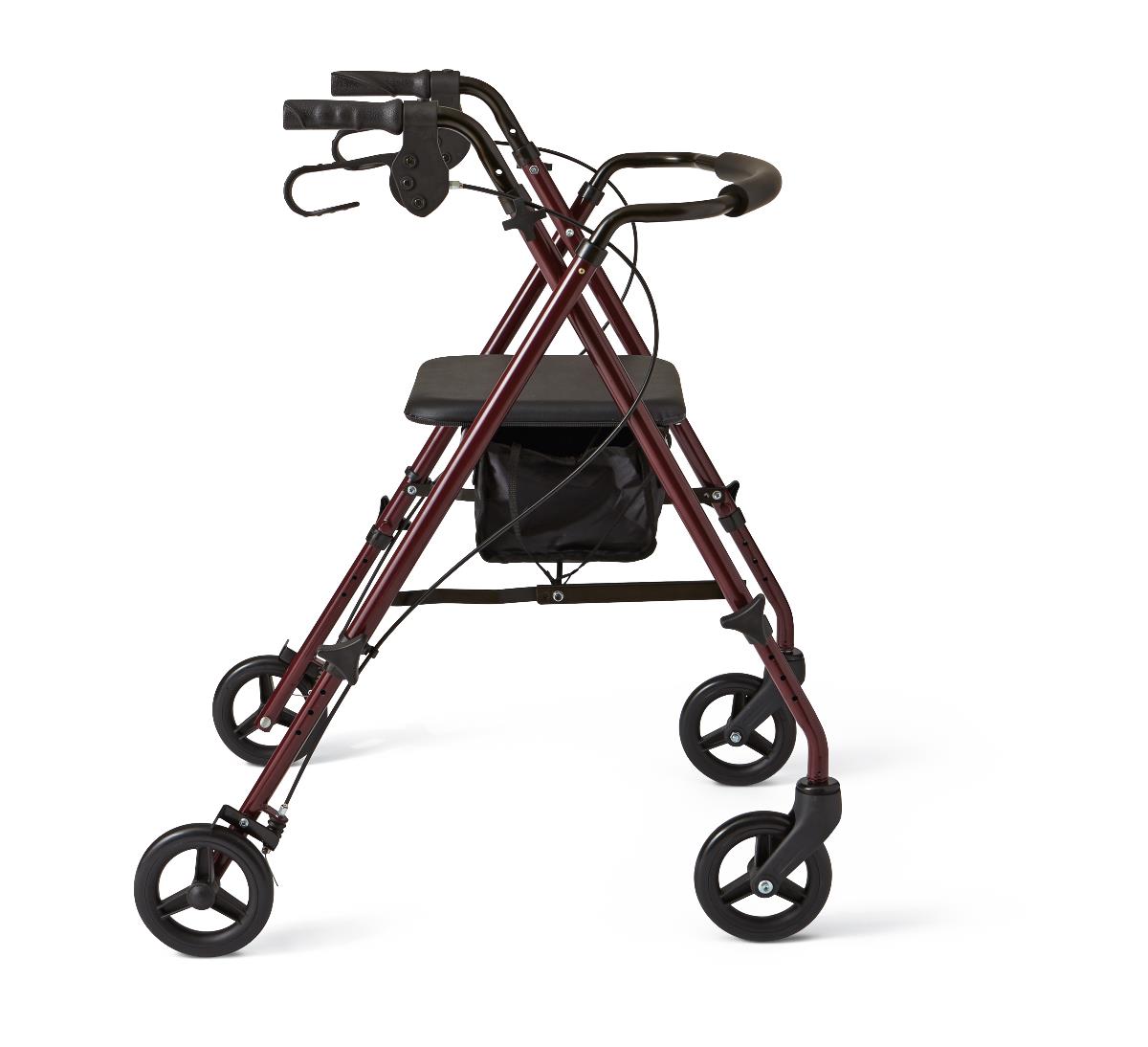 Basic Steel Rollator Walker with Padded Seat - 6 & 8 Inch Wheels, 350 lbs Capacity, Antimicrobial Protection