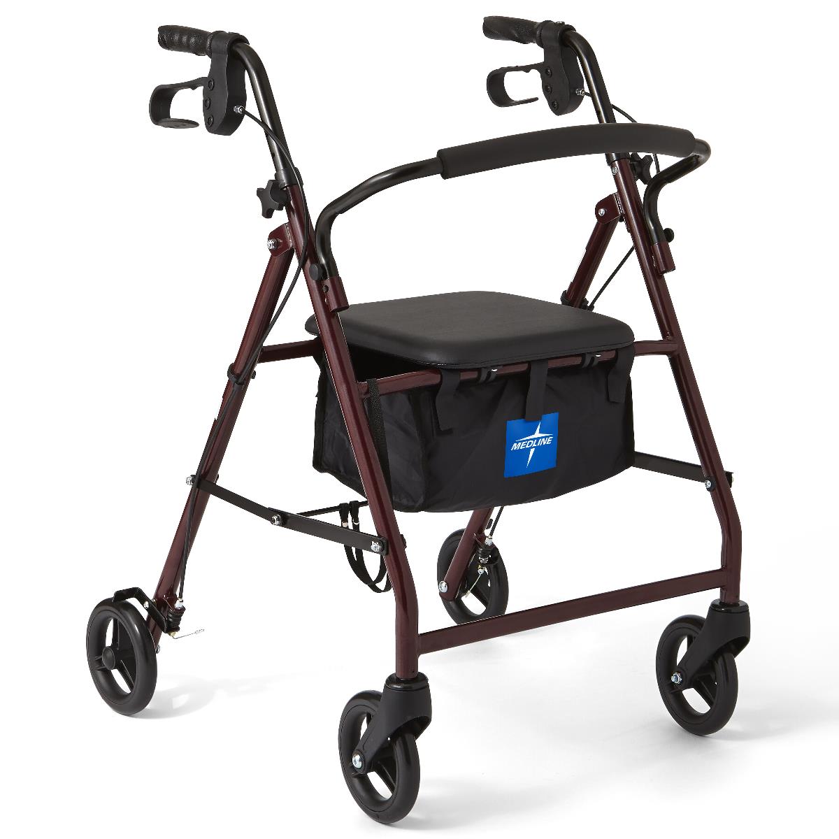 Basic Steel Rollator Walker with Padded Seat - 6 & 8 Inch Wheels, 350 lbs Capacity, Antimicrobial Protection