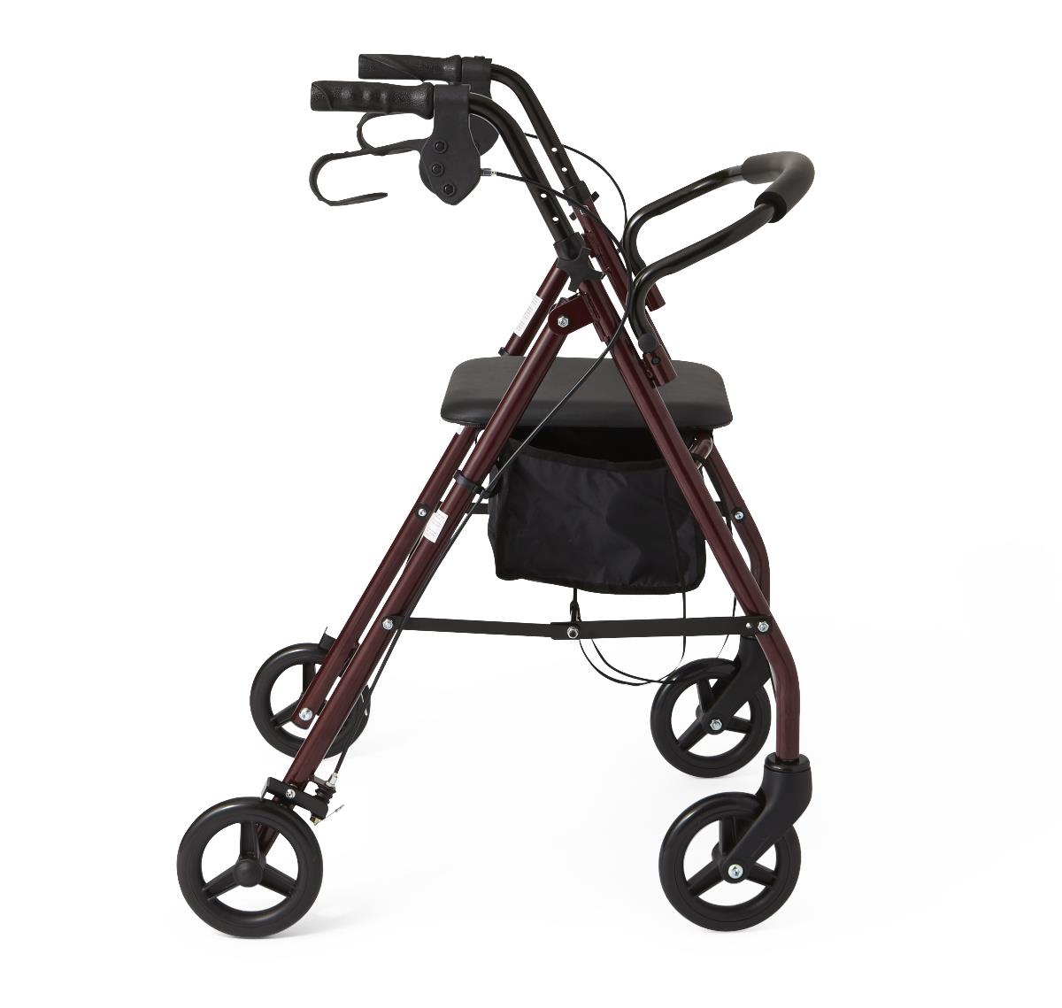 Basic Steel Rollator Walker with Padded Seat - 6 & 8 Inch Wheels, 350 lbs Capacity, Antimicrobial Protection