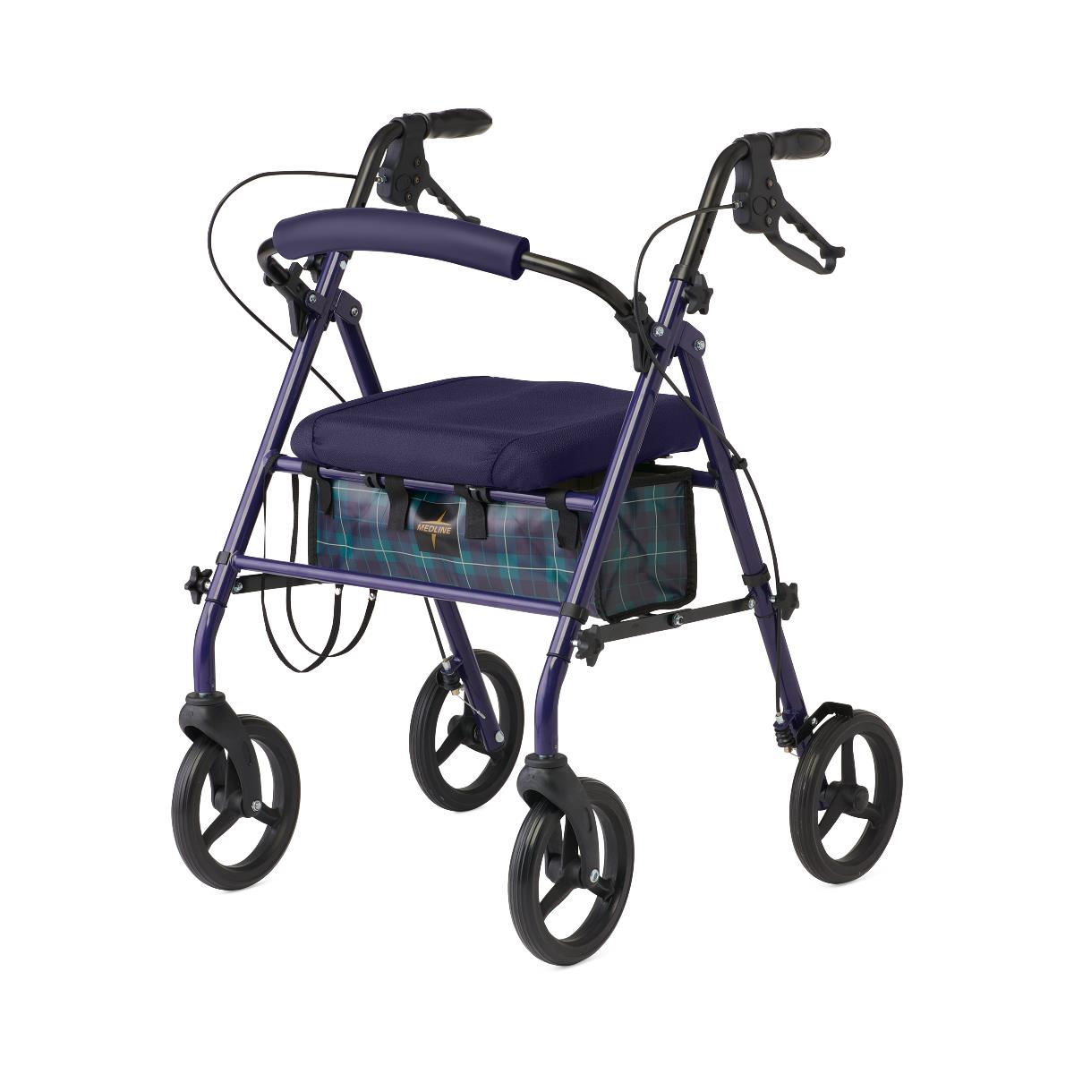 Basic Steel Rollator Walker with Padded Seat - 6 & 8 Inch Wheels, 350 lbs Capacity, Antimicrobial Protection