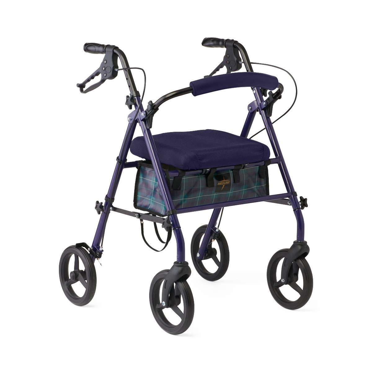 Basic Steel Rollator Walker with Padded Seat - 6 & 8 Inch Wheels, 350 lbs Capacity, Antimicrobial Protection