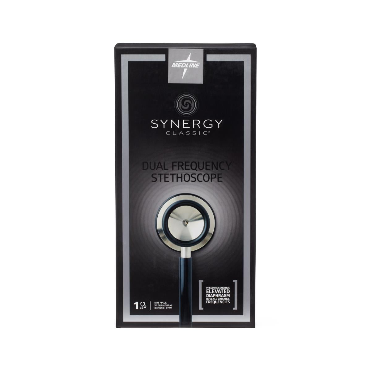 Medline Synergy Dual-Frequency Stethoscope - Black, Stainless Steel, Latex-Free (MDS926501)