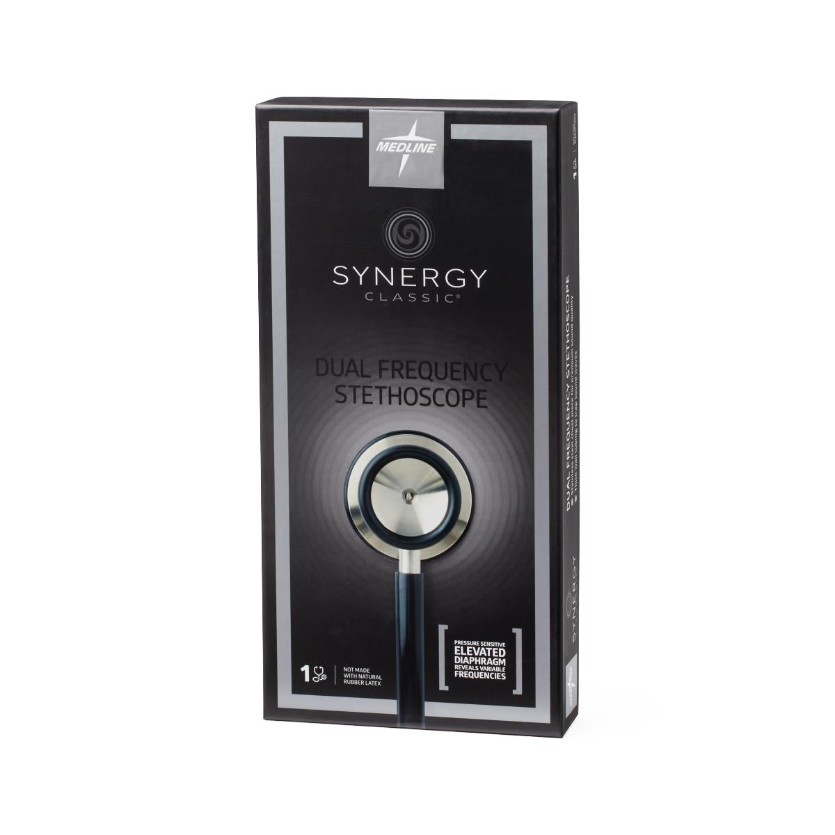 Medline Synergy Dual-Frequency Stethoscope - Black, Stainless Steel, Latex-Free (MDS926501)