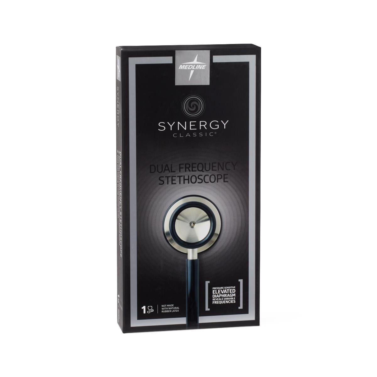 Medline Synergy Dual-Frequency Stethoscope - Black, Stainless Steel, Latex-Free (MDS926501)