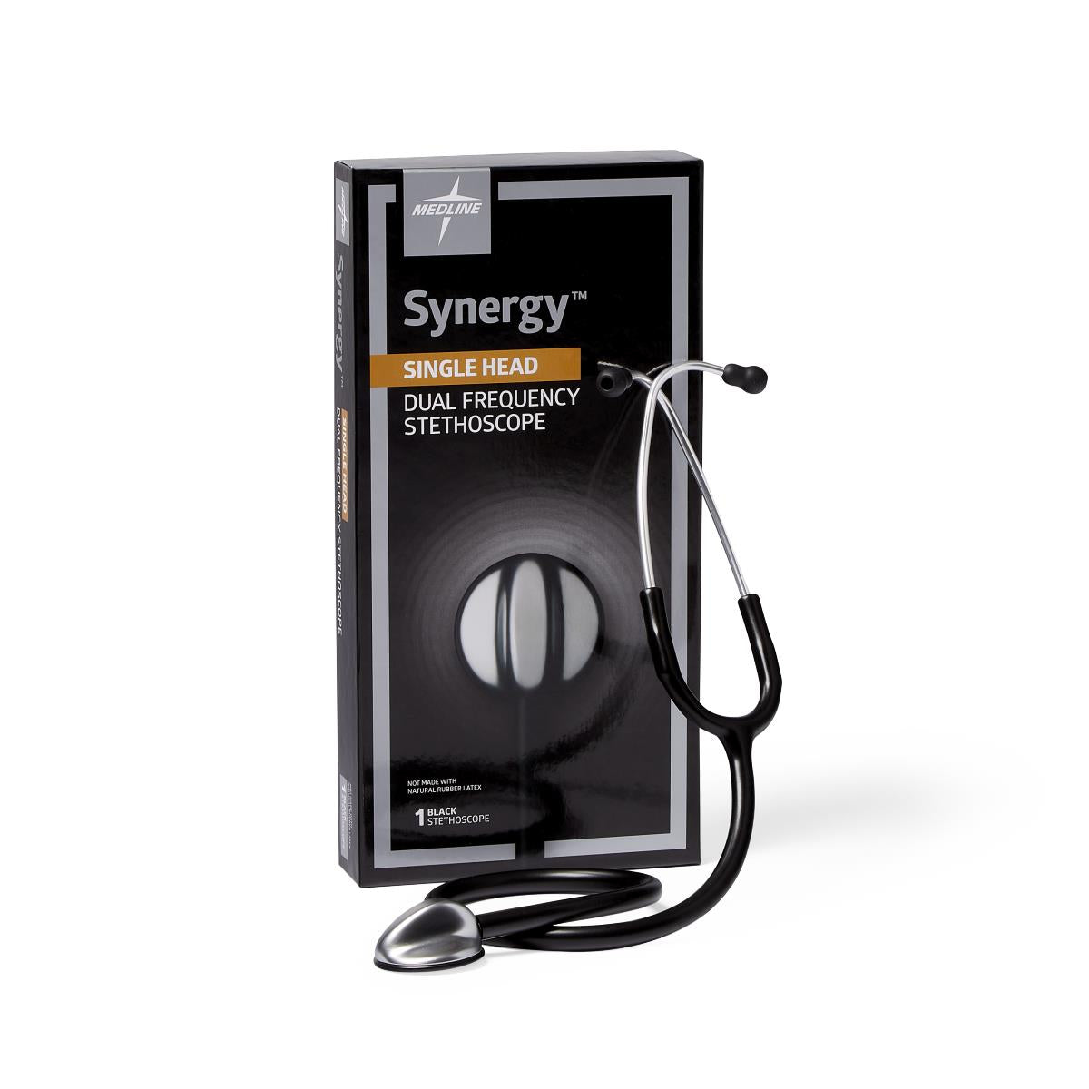 Medline Synergy Dual-Frequency Stethoscope Black - Professional Stainless Steel Single-Head