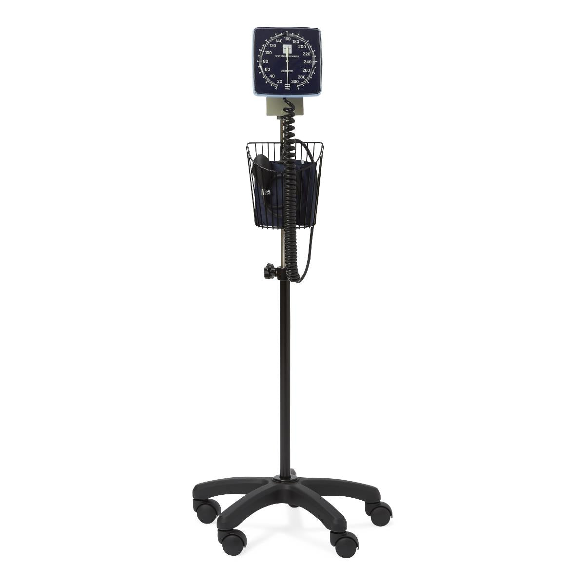Mobile Aneroid Blood Pressure Monitor with Stand, Basket, and Adult Cuff - Professional Grade Sphygmomanometer