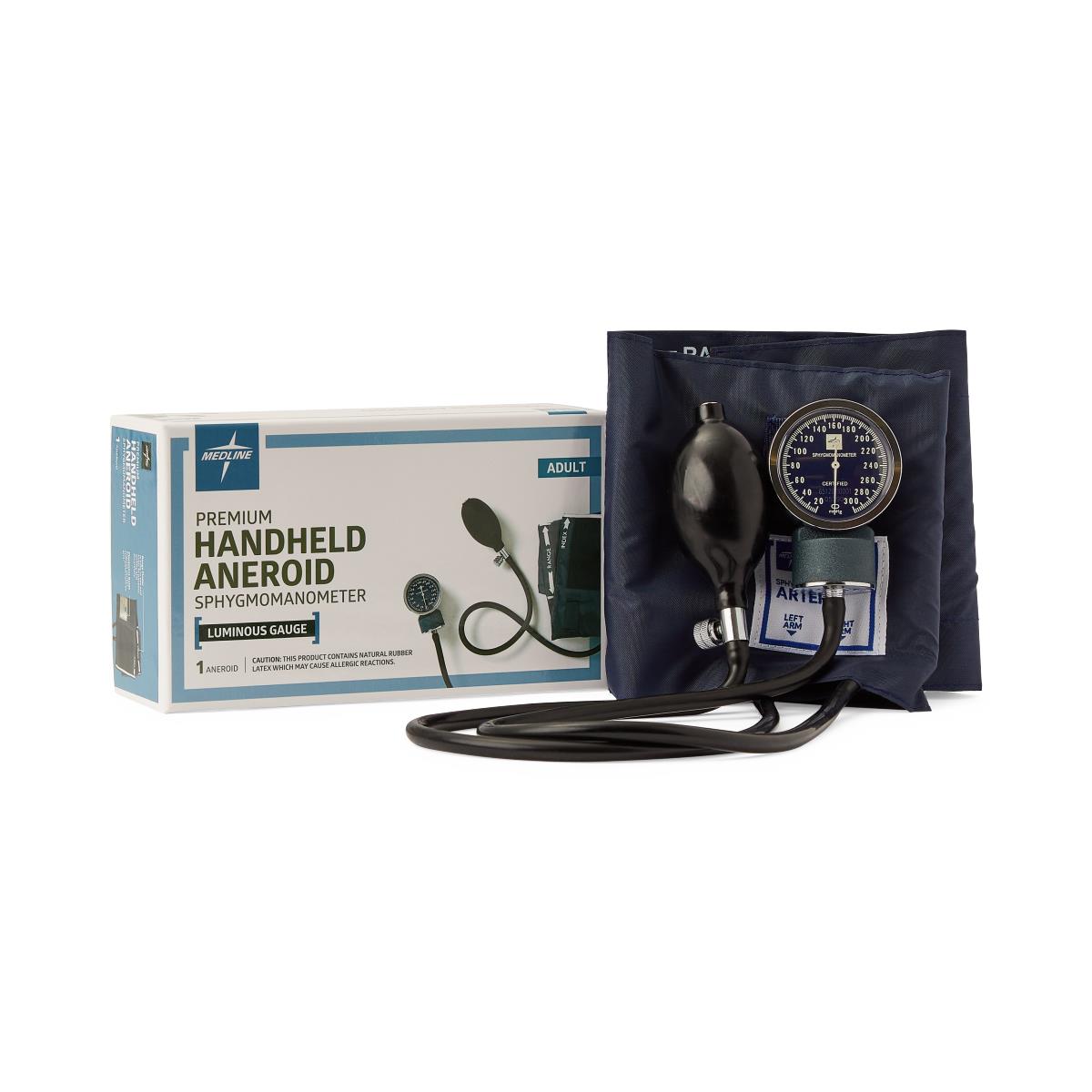 Medline Premier Handheld Aneroid Sphygmomanometer - Professional Blood Pressure Monitor with Luminescent Dial