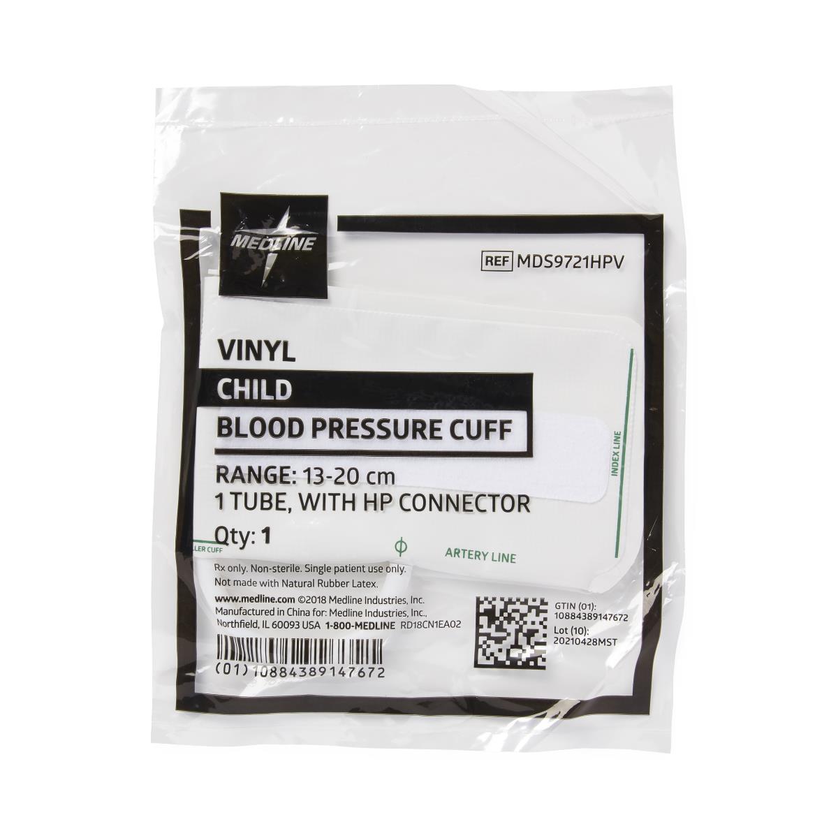 Disposable Vinyl Blood Pressure Cuff Child Size - Single-Patient Use with Bayonet Connector - Box of 5