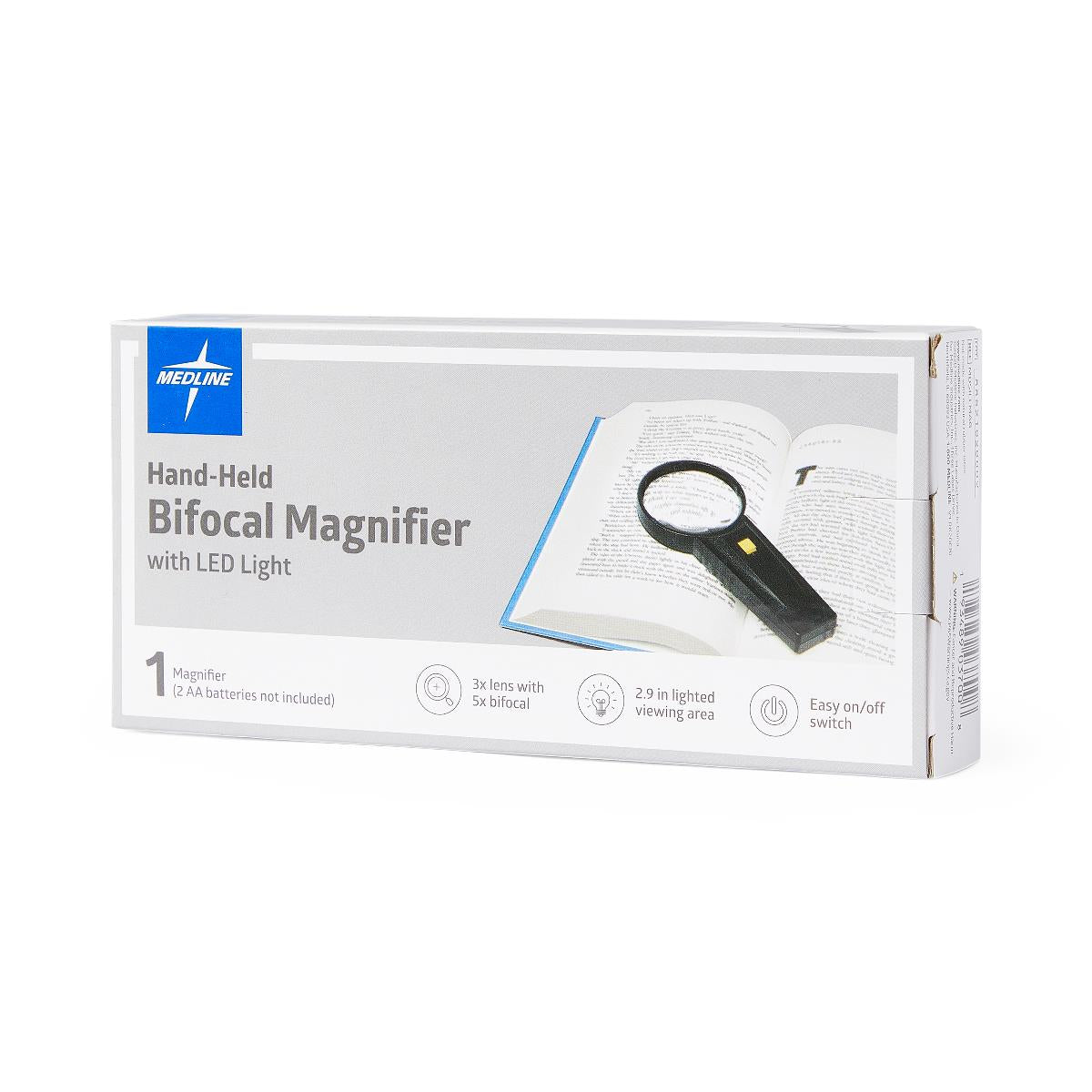 Medline Illuminated Bifocal Magnifiers - LED Lighted 3X/5X Magnifying Glass with Dual Lens
