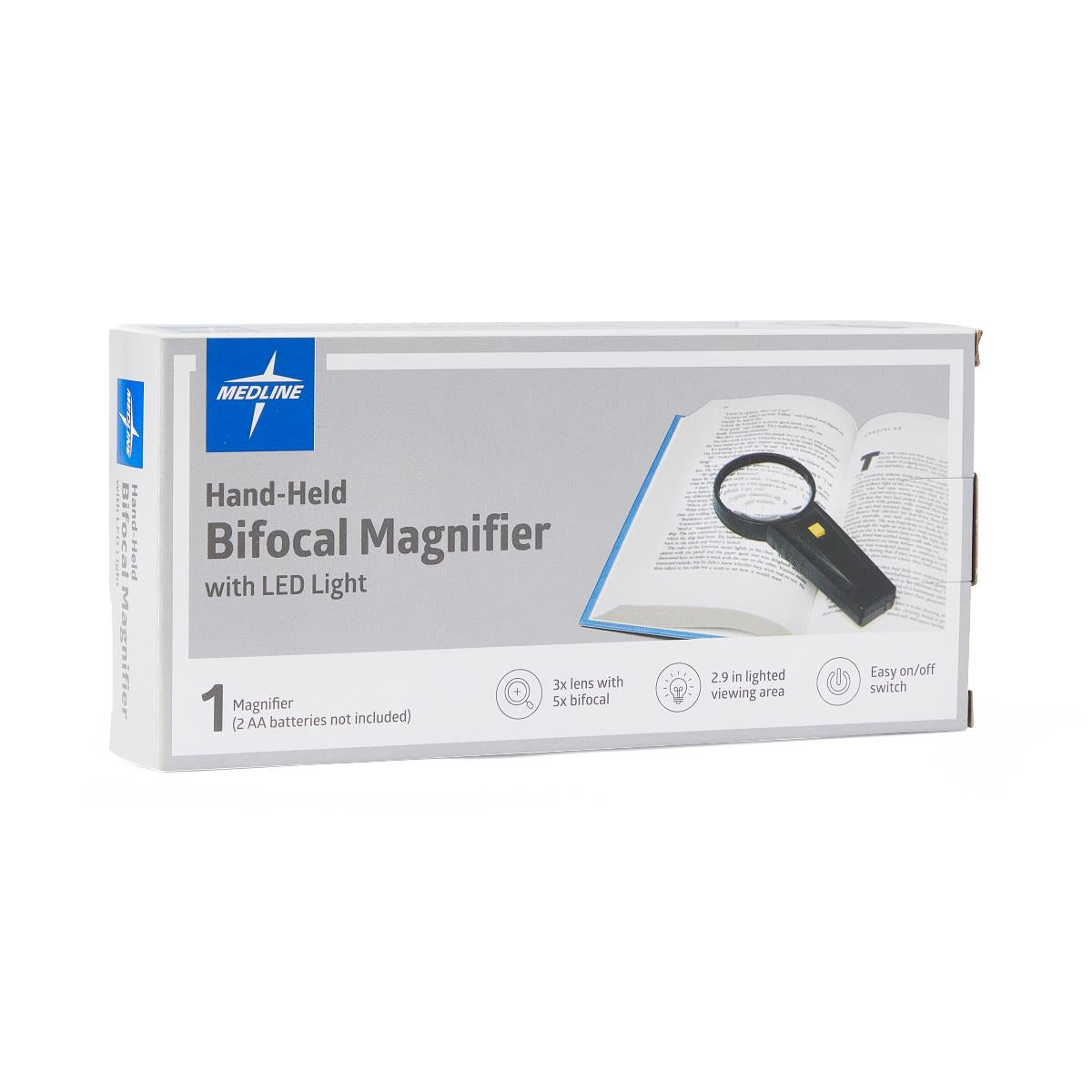 Medline Illuminated Bifocal Magnifiers - LED Lighted 3X/5X Magnifying Glass with Dual Lens