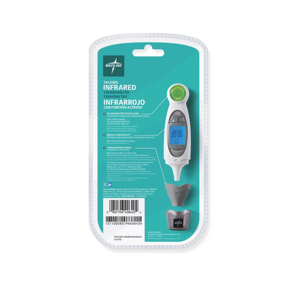 Medline Talking Ear and Forehead Thermometer - Dual Mode Infrared Digital Thermometer for Home Use