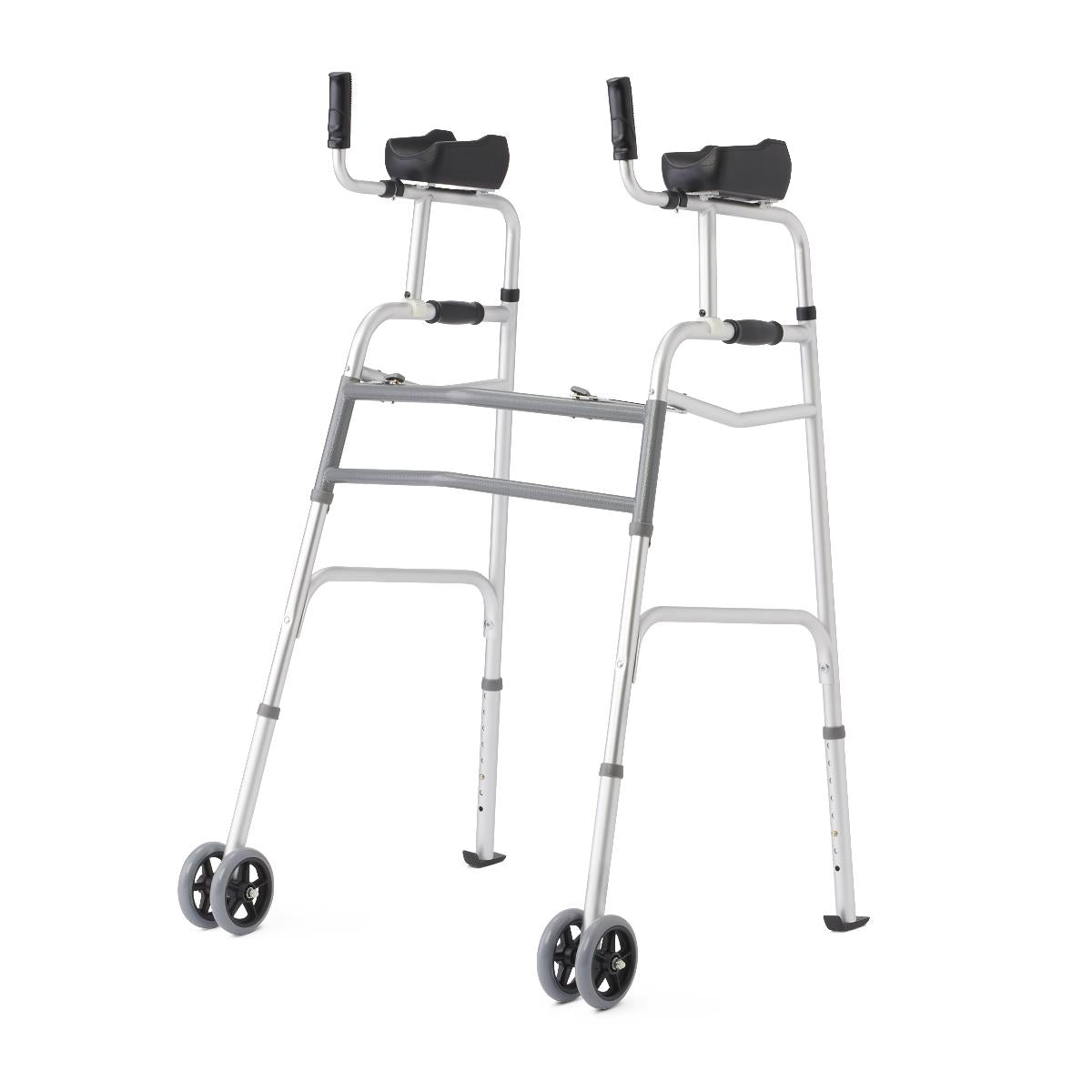 Upright Folding Walker with Dual Wheels - 300 lbs Capacity, Tool-Free Assembly