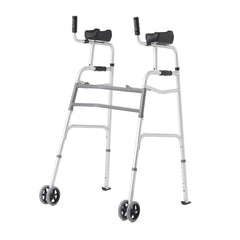Upright Folding Walker with Dual Wheels - 300 lbs Capacity, Tool-Free Assembly