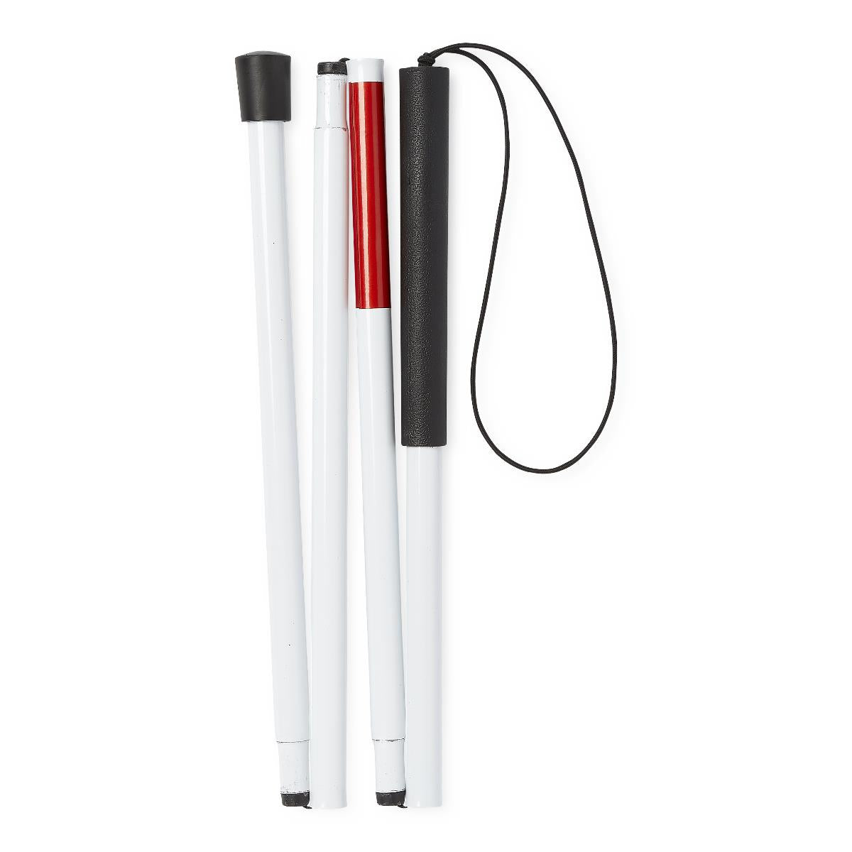 42-Inch White Mobility Cane for Visually Impaired - Aluminum Walking Support with Wrist Strap