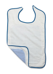 Adult Cotton Bib with Adjustable Hook and Loop Closure - 21" x 33" White