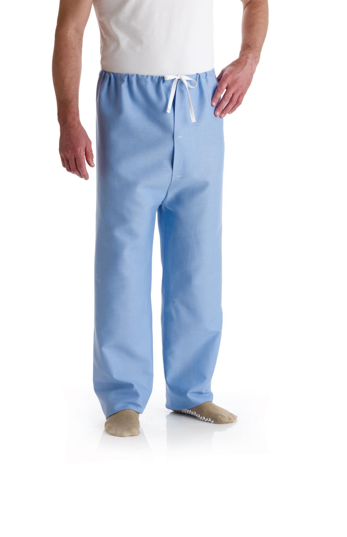 Medline Pajama Pants with Adjustable Front Snap Closure - Solid Blue Medical Sleepwear