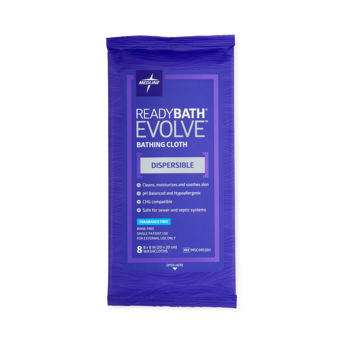 ReadyBath Evolve Fragrance-Free Bathing Wipes - 8 Count Pack | Hypoallergenic Disposable Washcloths