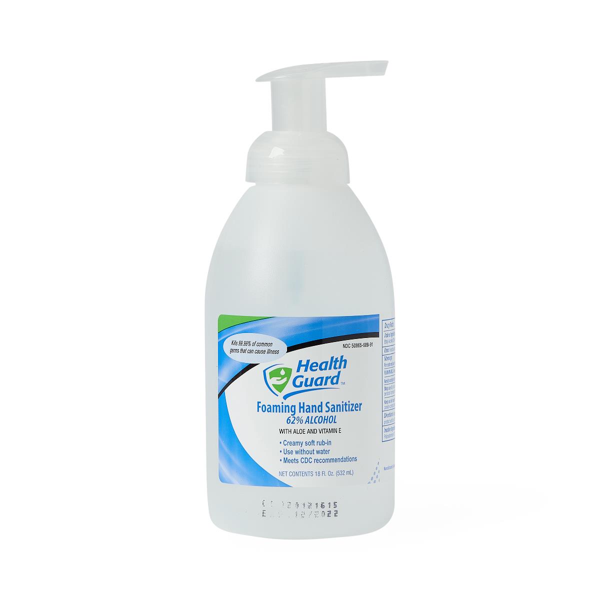 HealthGuard Foaming Hand Sanitizer with 62% Alcohol, 18 oz Pump Bottle - Case of 6