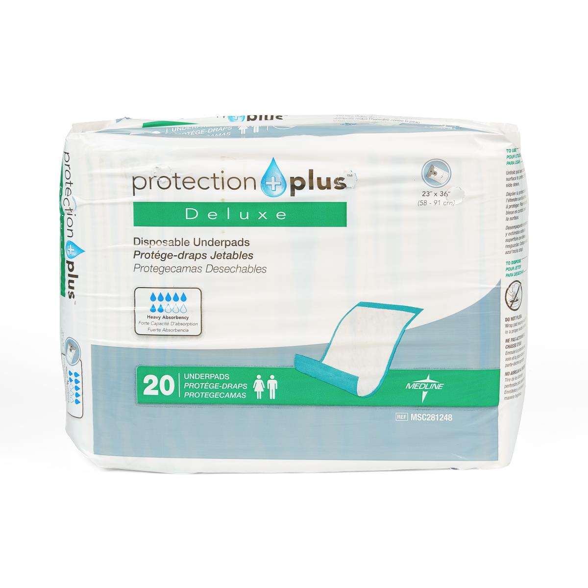 Protection Plus Disposable Underpad, 23 x 36 Inch - High Absorbency Medical Bed Pads