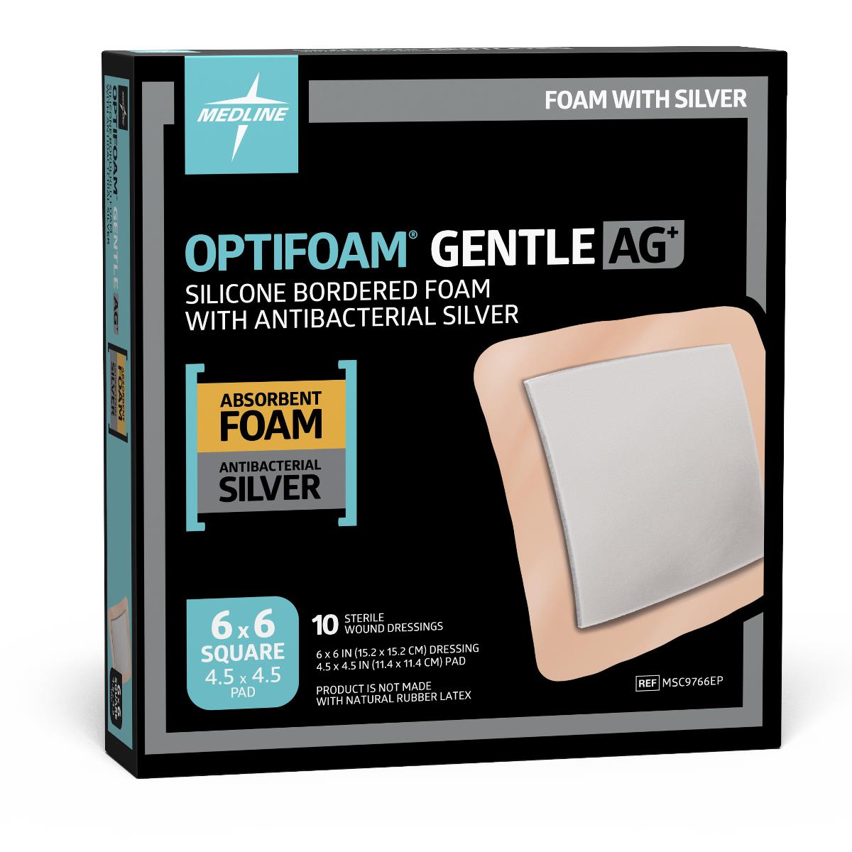 Optifoam Gentle Ag+ Silicone Bordered Foam Dressing - Antimicrobial Wound Care with Ionic Silver