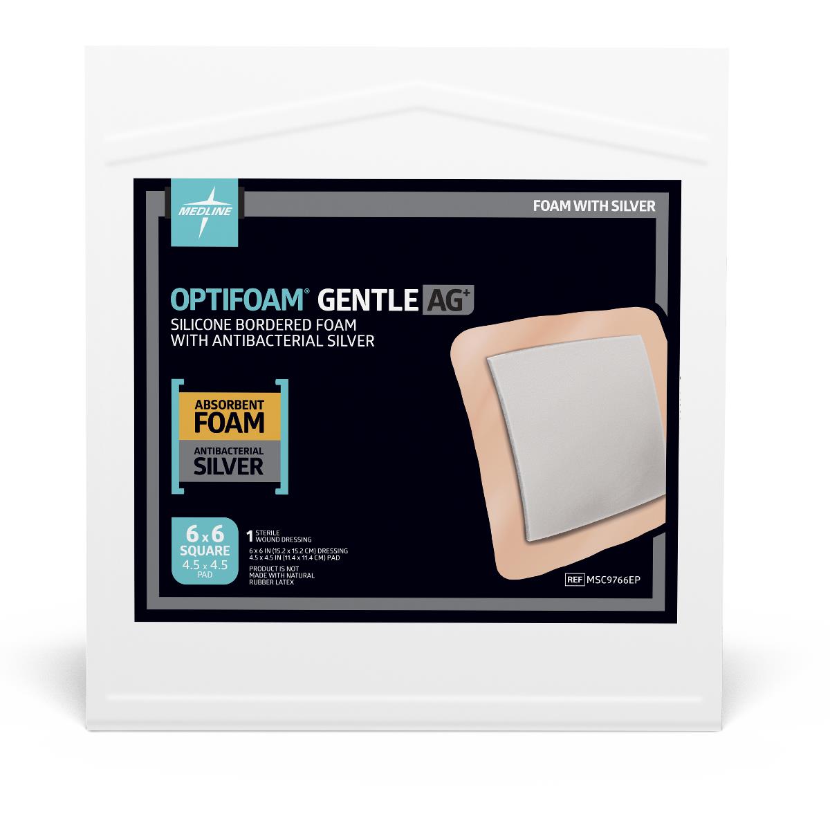 Optifoam Gentle Ag+ Silicone Bordered Foam Dressing - Antimicrobial Wound Care with Ionic Silver