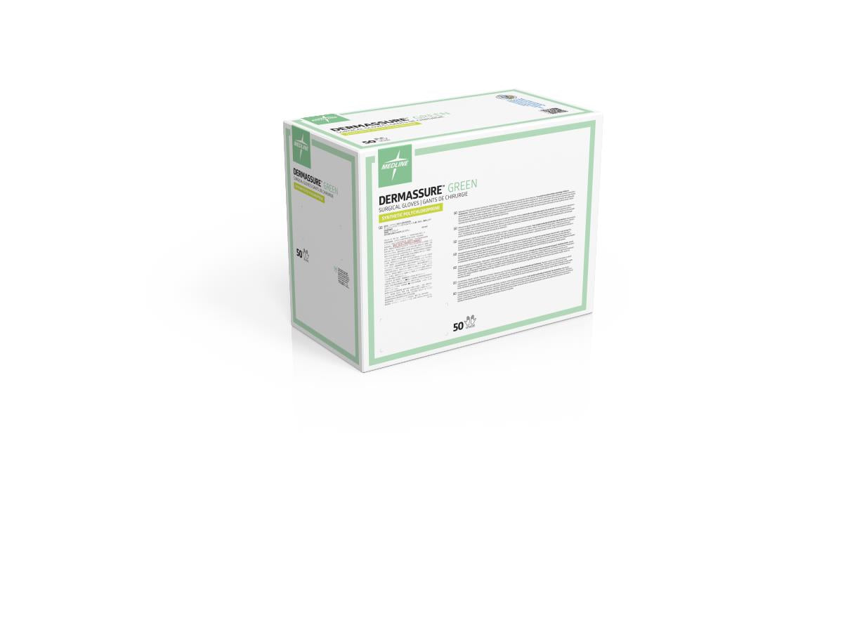 DermAssure Green Surgical Gloves - Polychloroprene Latex-Free with Anti-Roll Cuff Technology