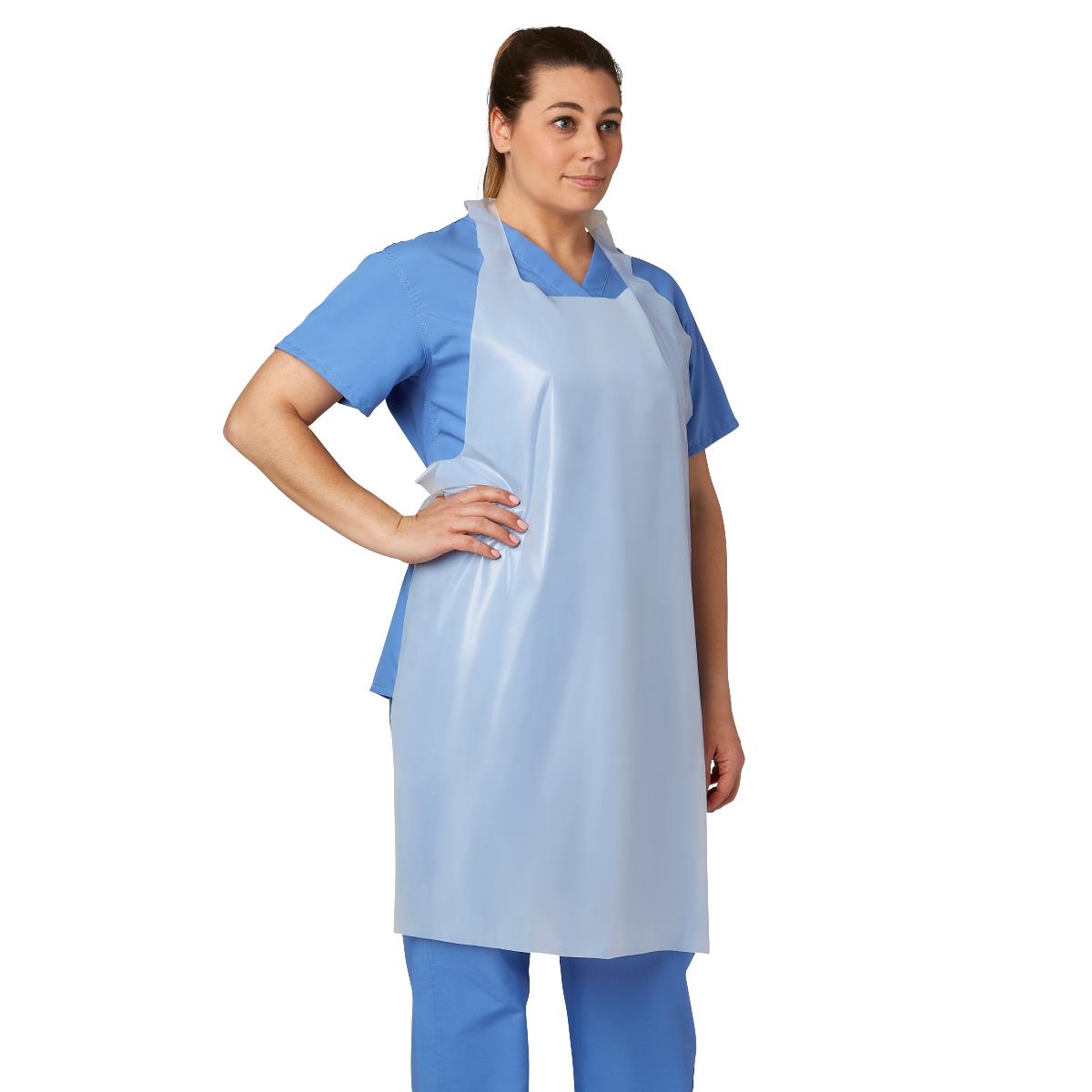 Protective Poly Disposable Apron 24" x 42" White Lightweight Pullover - Box of 100
