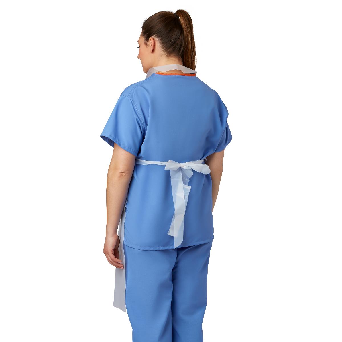 Protective Poly Disposable Apron 24" x 42" White Lightweight Pullover - Box of 100