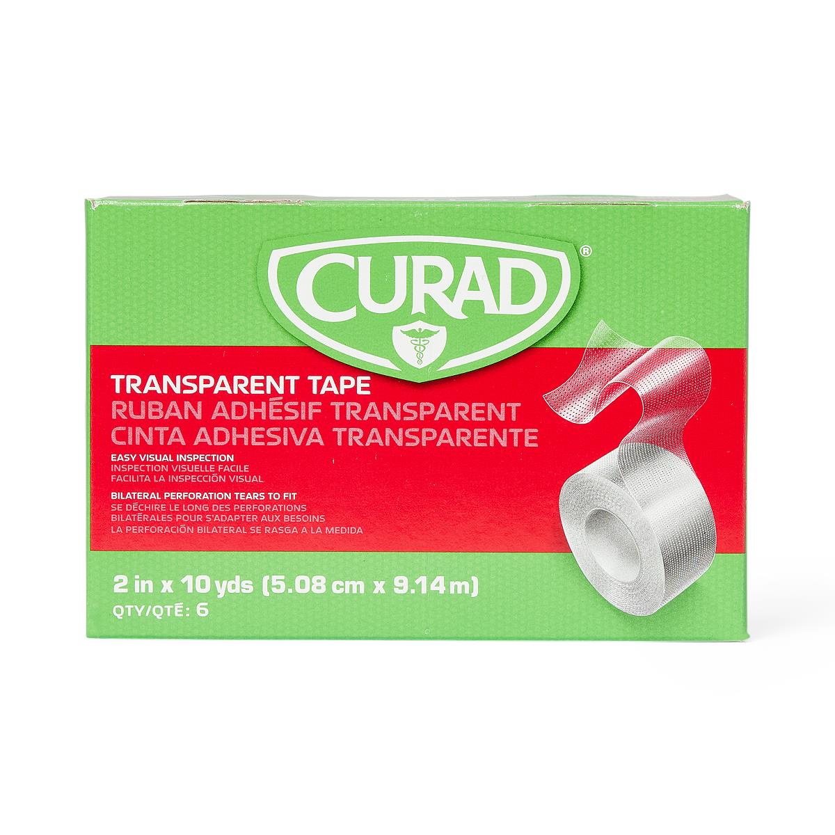 Medline Cuard Transparent Adhesive Tape, 2" x 10 Yards, Hypoallergenic, Latex-Free, Non-Sterile