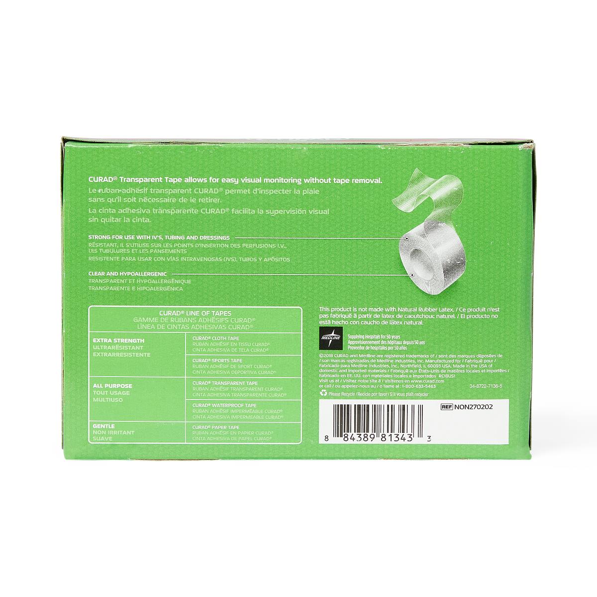 Medline Cuard Transparent Adhesive Tape, 2" x 10 Yards, Hypoallergenic, Latex-Free, Non-Sterile