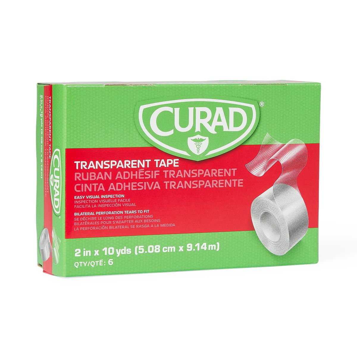Medline Cuard Transparent Adhesive Tape, 2" x 10 Yards, Hypoallergenic, Latex-Free, Non-Sterile