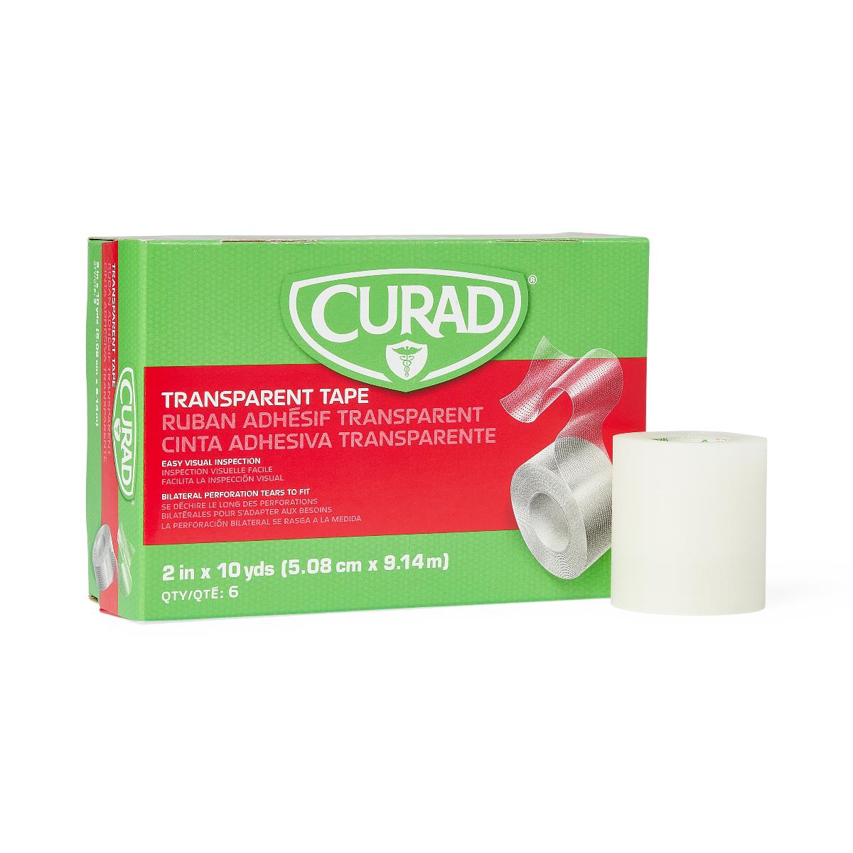 Medline Cuard Transparent Adhesive Tape, 2" x 10 Yards, Hypoallergenic, Latex-Free, Non-Sterile