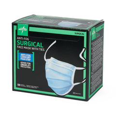 Medline ASTM Level 1 Surgical Face Mask with Foam Anti-Fog Strip and Ties - Blue, 3-Ply Pleated Disposable Medical Masks