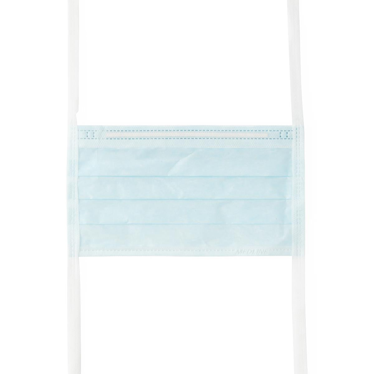 Medline ASTM Level 1 Surgical Face Mask with Foam Anti-Fog Strip and Ties - Blue, 3-Ply Pleated Disposable Medical Masks