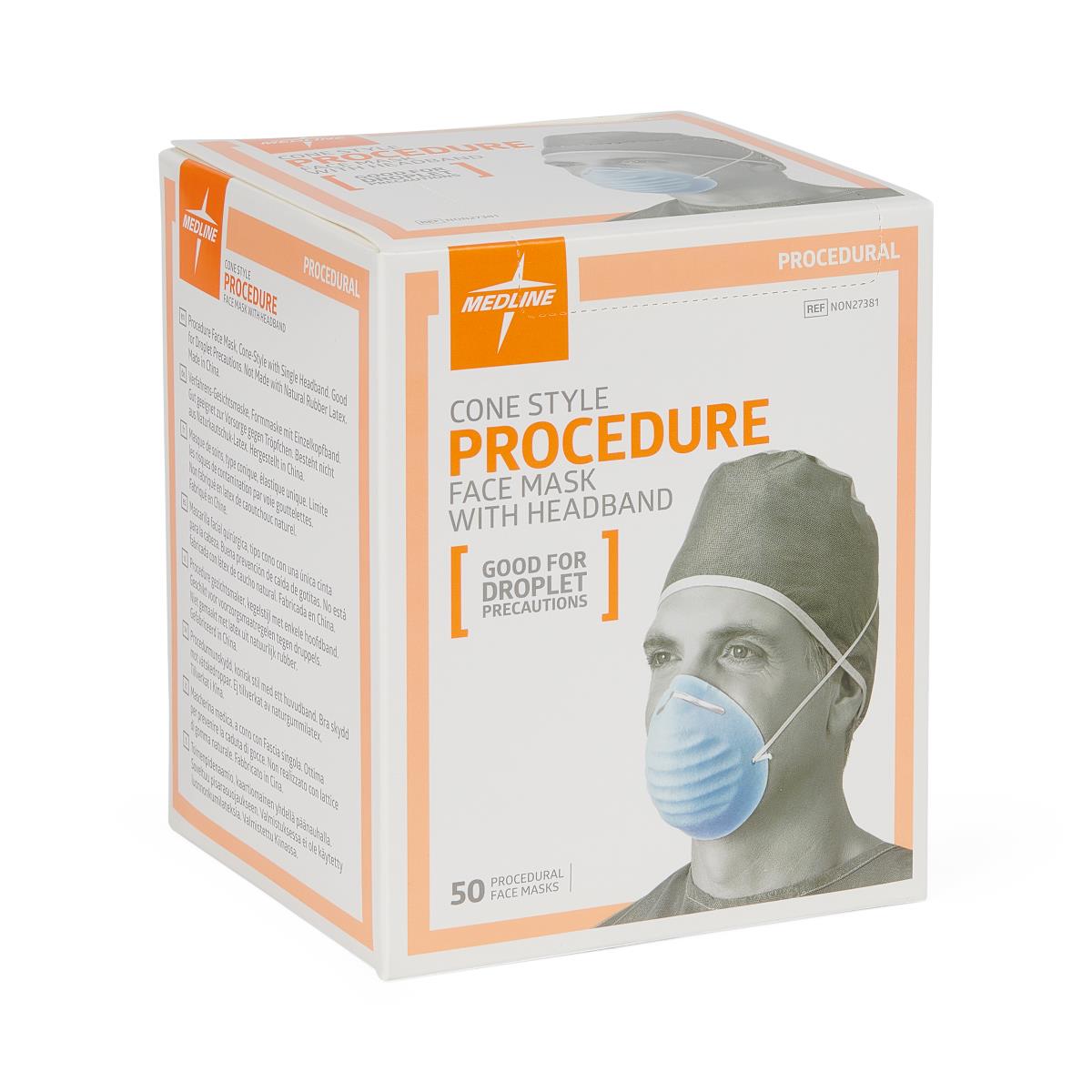 Professional Cone-Style Face Masks with Adjustable Band - 3-Ply Disposable Procedure Masks (Blue)