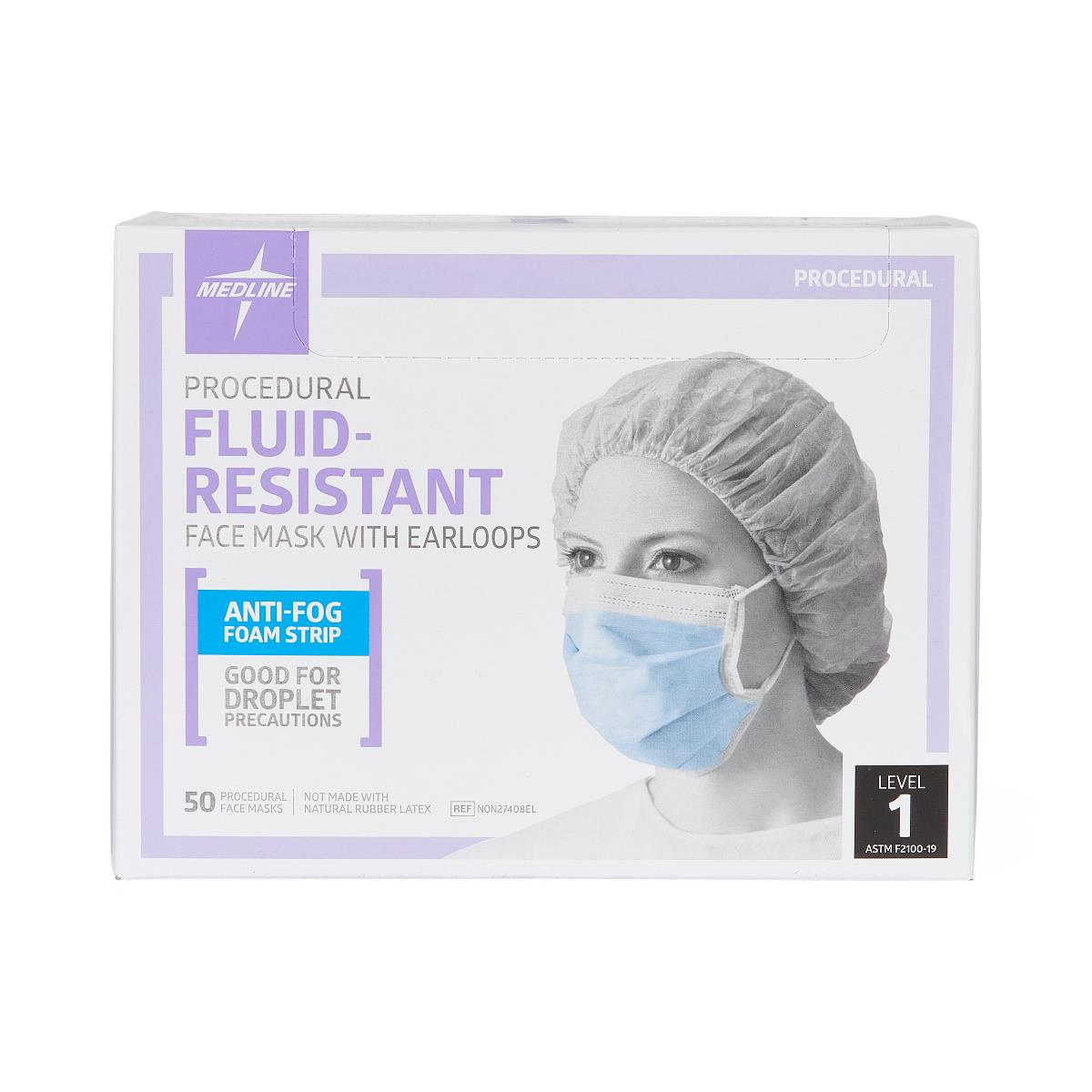 ASTM Level 1 Procedure Face Mask with Anti-Fog Strip and Ear Loops - 3-Ply Disposable Medical Masks, Blue