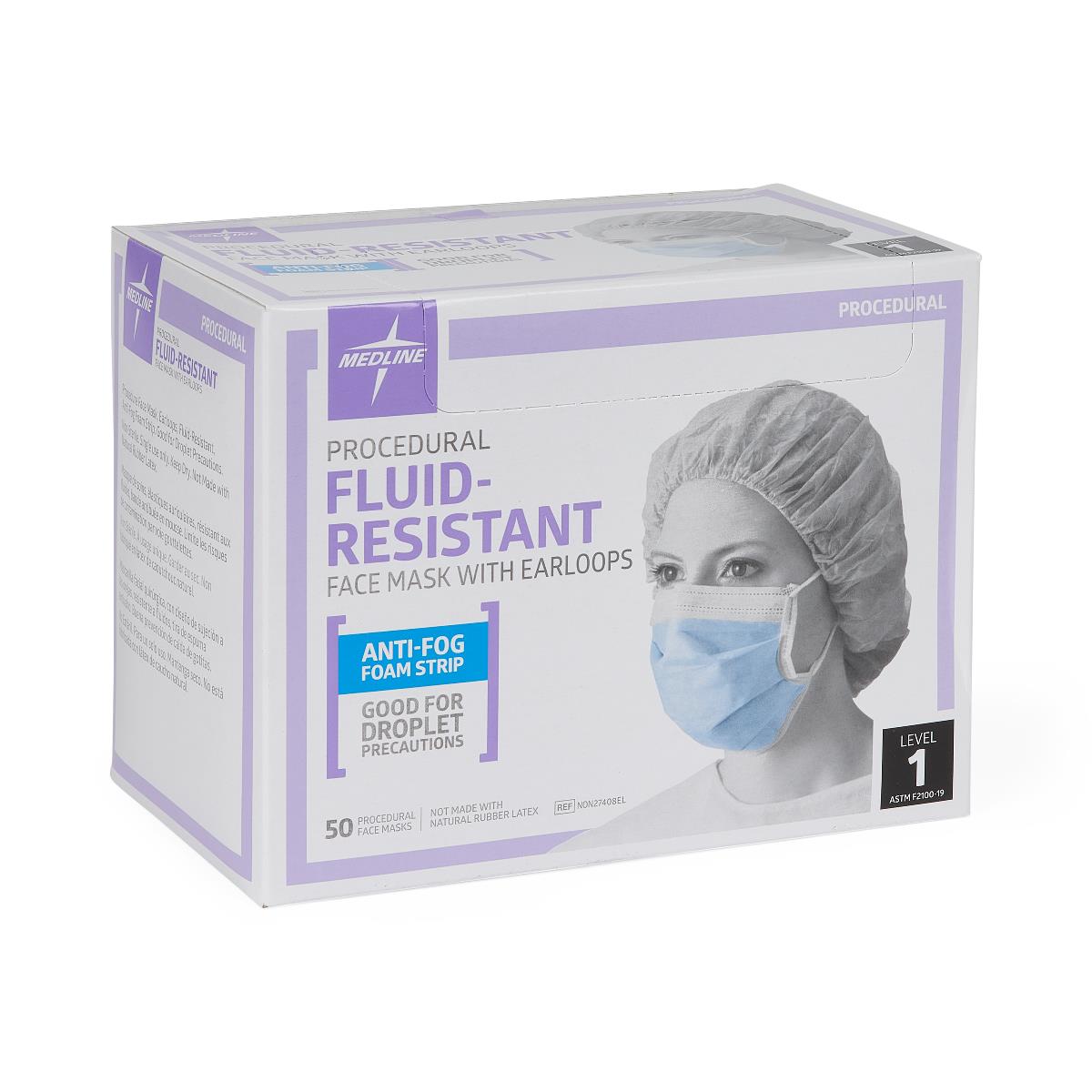 ASTM Level 1 Procedure Face Mask with Anti-Fog Strip and Ear Loops - 3-Ply Disposable Medical Masks, Blue