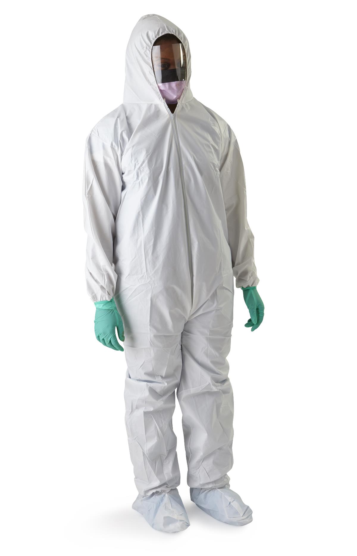 Medline Anti-Static Microporous Breathable Coveralls with Hood and Boots - 4XL White