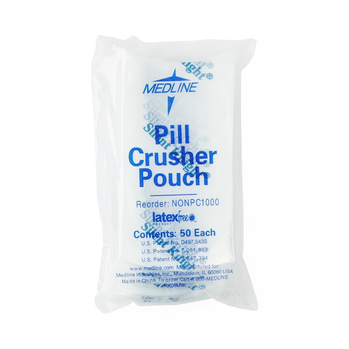 Medline Silent Knight Pill Crusher Pouches 2" x 4.5" - Disposable Medication Crushing Bags - Package of 50
