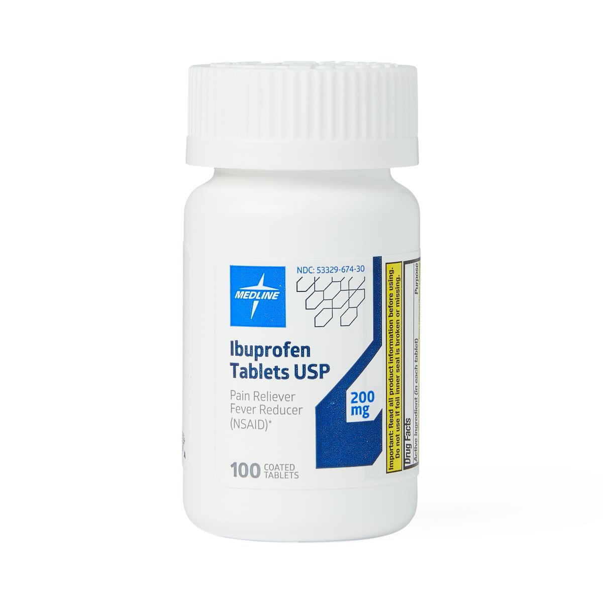 Medline Ibuprofen Tablets 200mg - Pain Relief & Fever Reducer, 100 Count Bottle