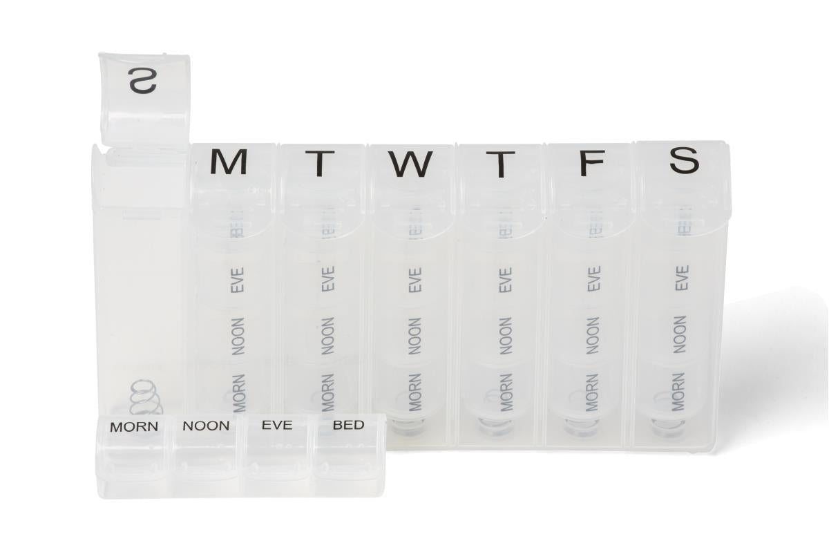 Medline 7-Day Weekly Pill Organizer Minder - 4 Times Daily Medication Reminder Box