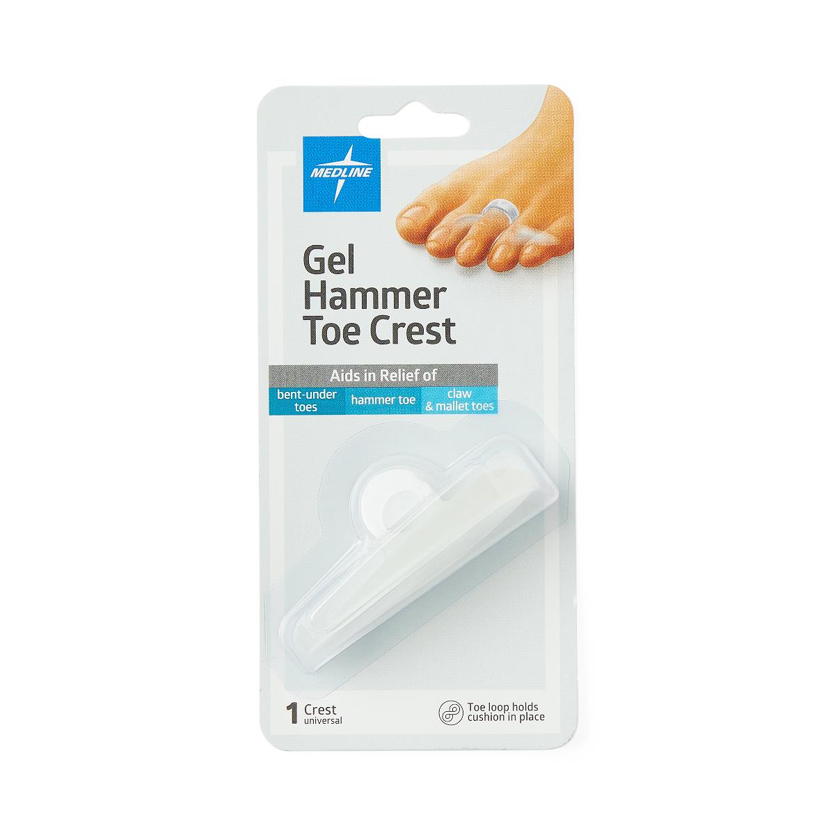 Medline Gel Hammer Toe Crest - Hypoallergenic, Washable, Reusable Toe Cushion (POD14202)