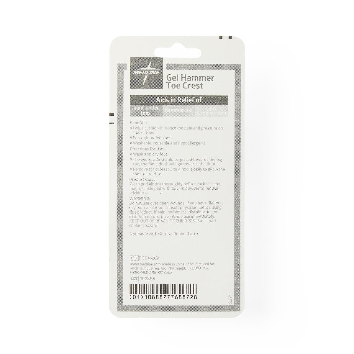 Medline Gel Hammer Toe Crest - Hypoallergenic, Washable, Reusable Toe Cushion (POD14202)