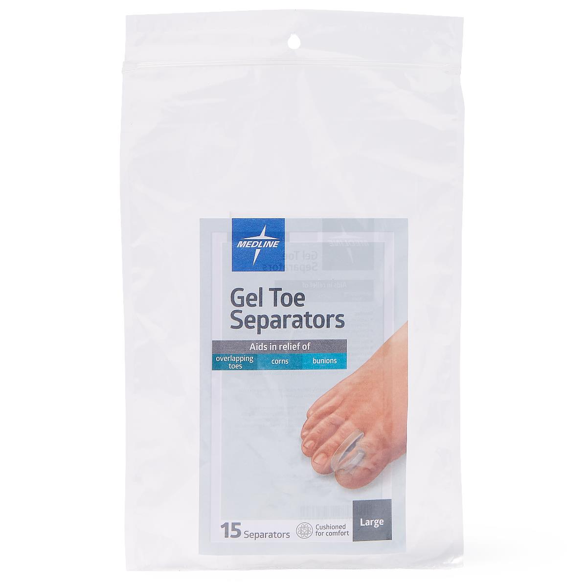 Medline Gel Toe Separators - Hypoallergenic Bunion Relief & Toe Alignment Corrector (Washable & Reusable)