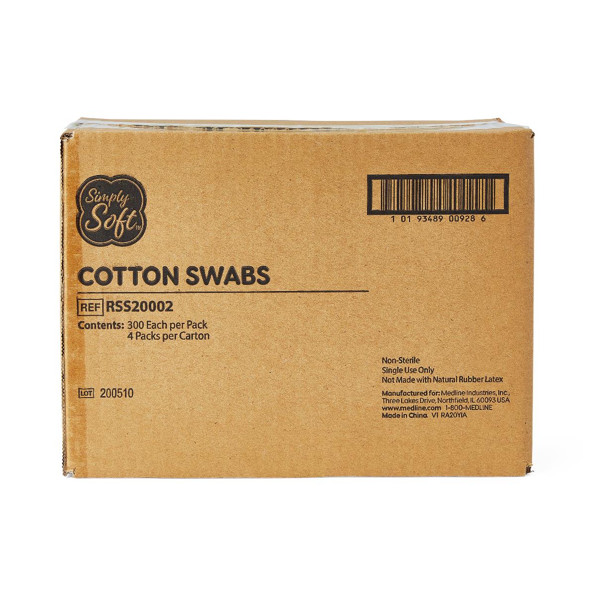 Medline Sterile Cotton-Tipped Applicators - Wooden Shaft, Individually Wrapped, Case of 24