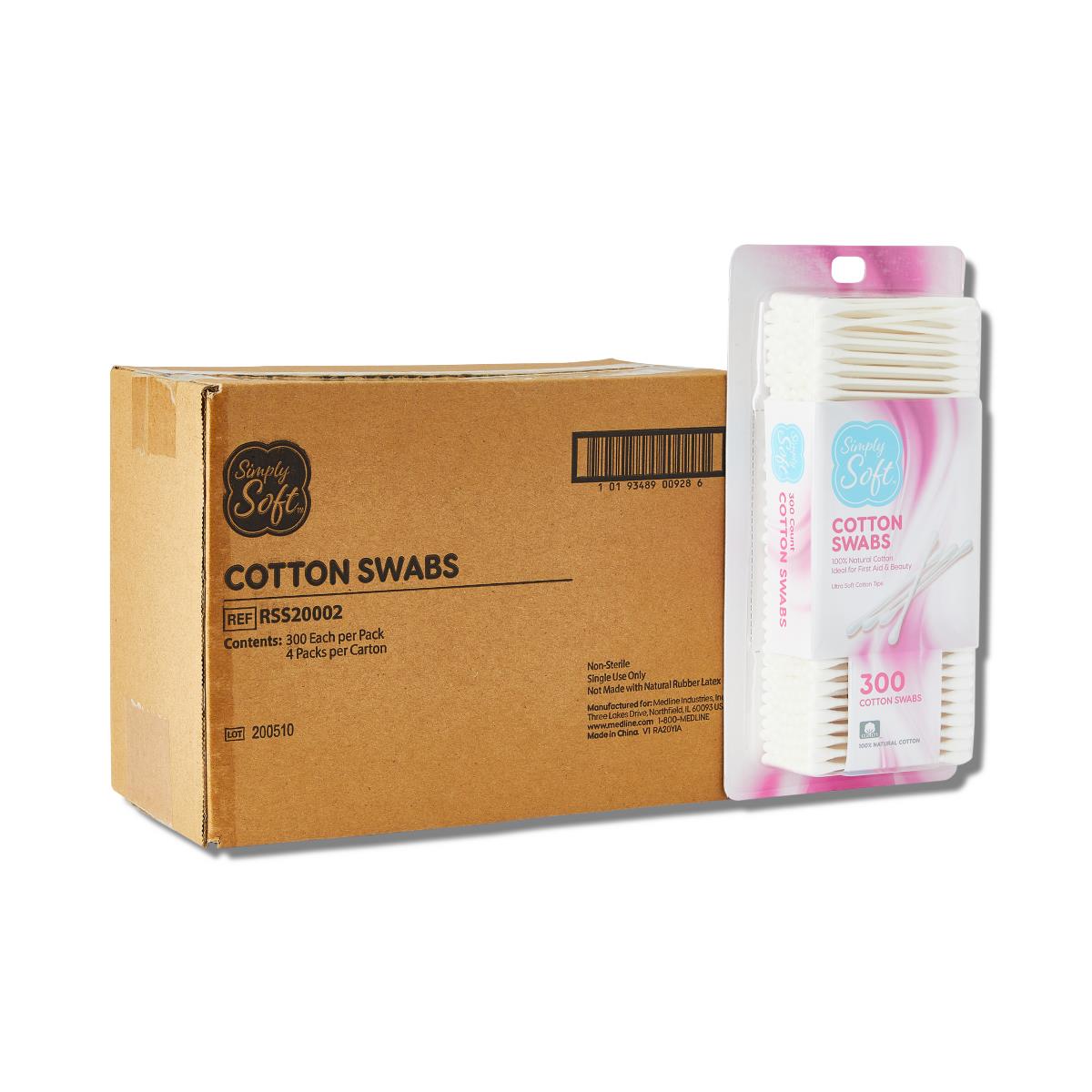 Medline Sterile Cotton-Tipped Applicators - Wooden Shaft, Individually Wrapped, Case of 24