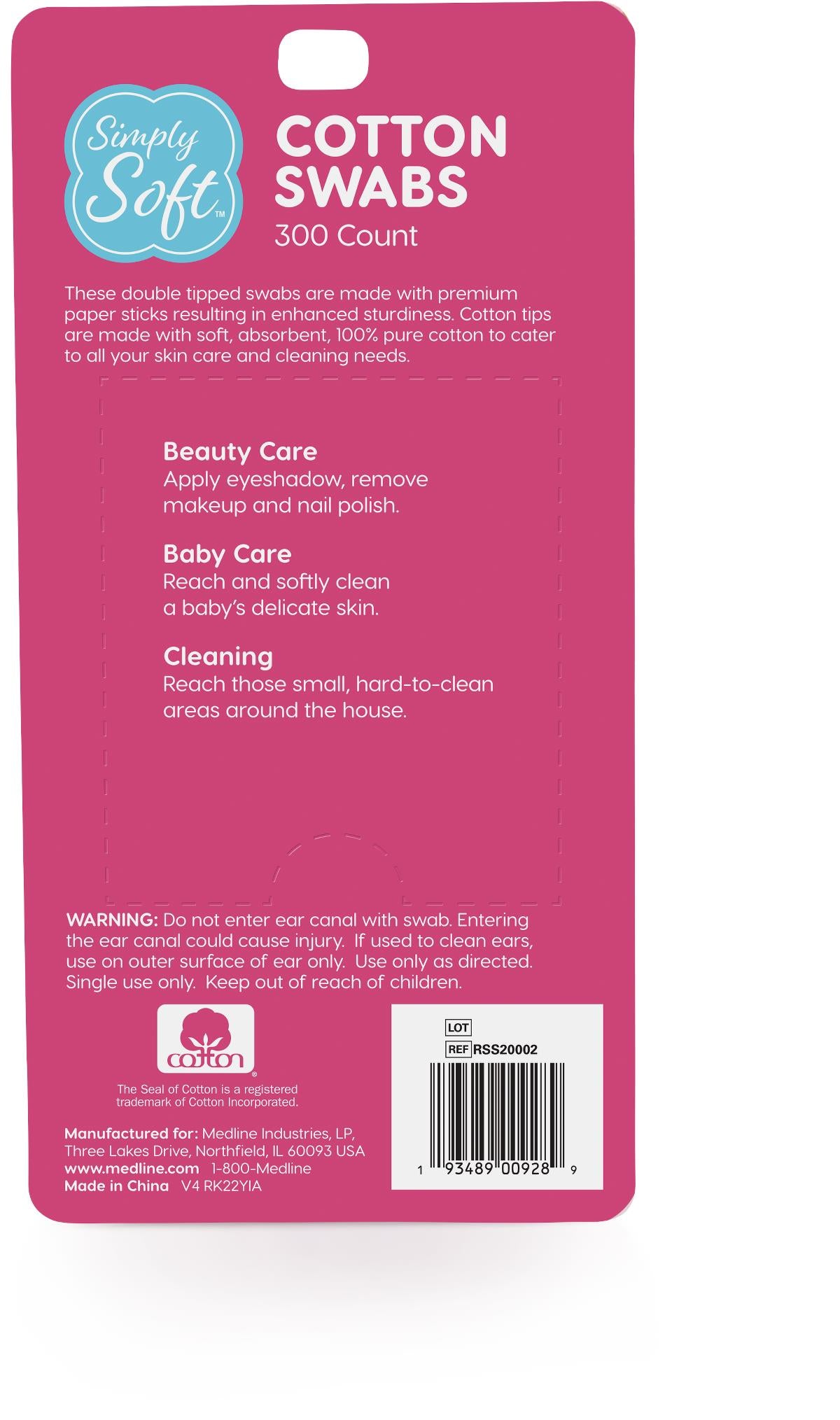 Medline Sterile Cotton-Tipped Applicators - Wooden Shaft, Individually Wrapped, Case of 24